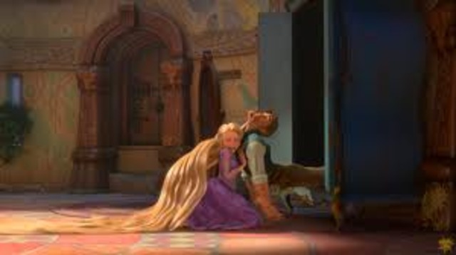 Rapunzel hides Flynn Rider in her closet