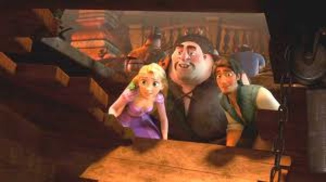 Rapunzel and Flynn Rider go through a secret tunnel