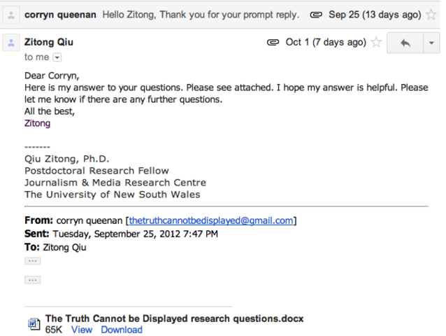 Recieved Response from Qui Zitong