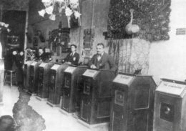 First Kinetoscope parlor opened by the Holland Bros. in New York City