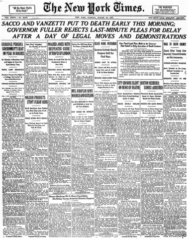 Both Sacco and Vanzetti are executed