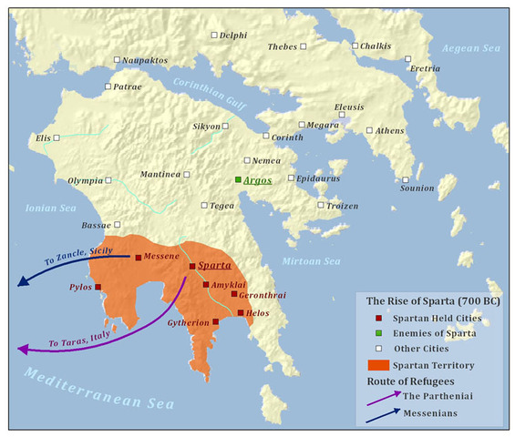 SPARTA: 725 BC: Sparta dominates Messenians