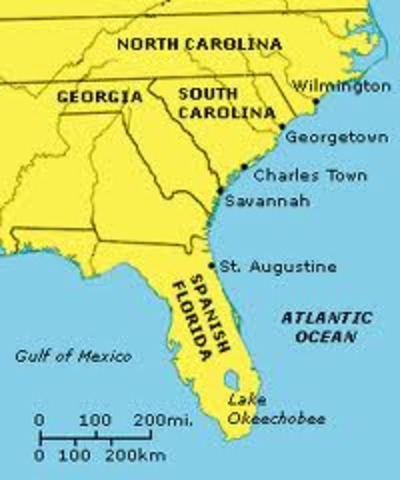 King Charles II gave much of the land between Virginia and Spanish Florida to his 8 supporters.