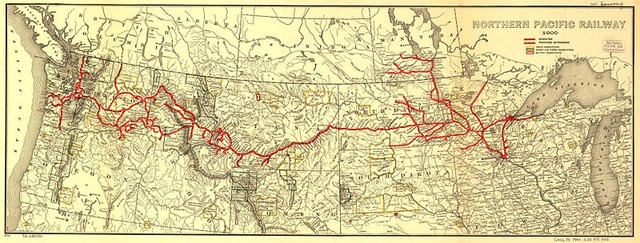 Northern Pacific transcontinental railroad is completed