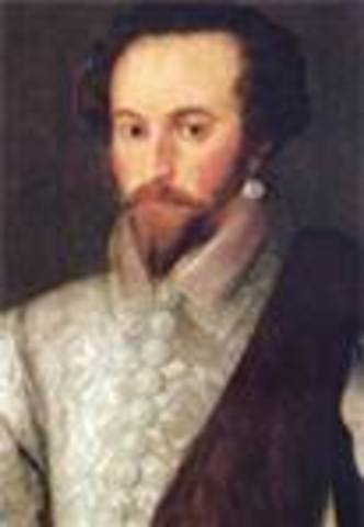 Sir Walter Raleigh sets sail for North America and attempts to colonize Roanoke Island