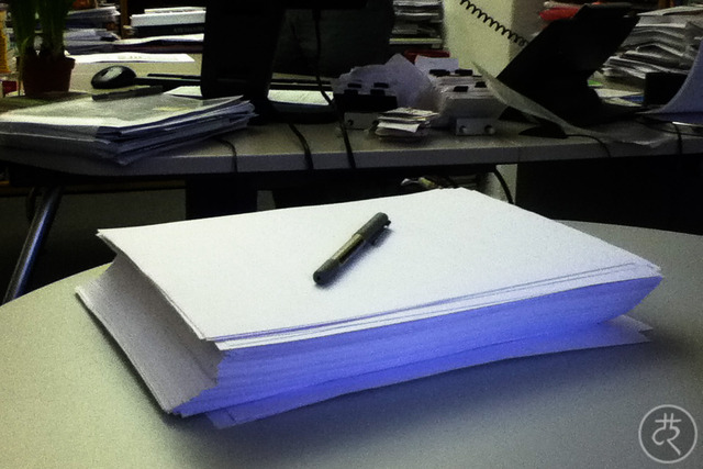 handing in the manuscript...