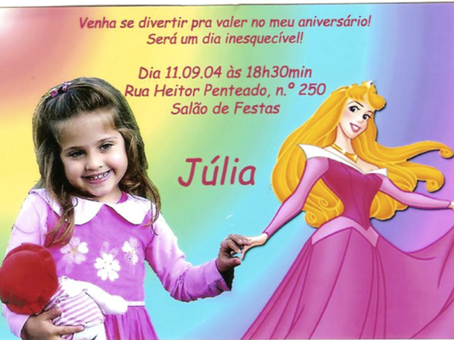 Convite para o quinto aniversário de Julis