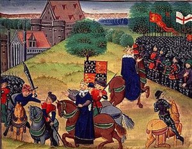 Wat Tyler leads a revolt of English peasants to win more freedom from landowners.