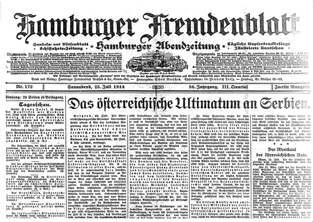 Austria presents Serbia an ultimatum.