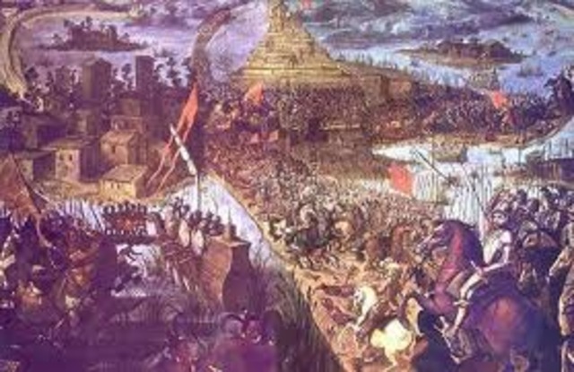 Cortes and the Spanish conquistadors arrive at Tenochtitlan