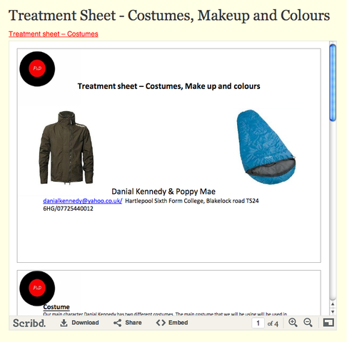 Treatment Sheet - Costumes, Makeup and Colours