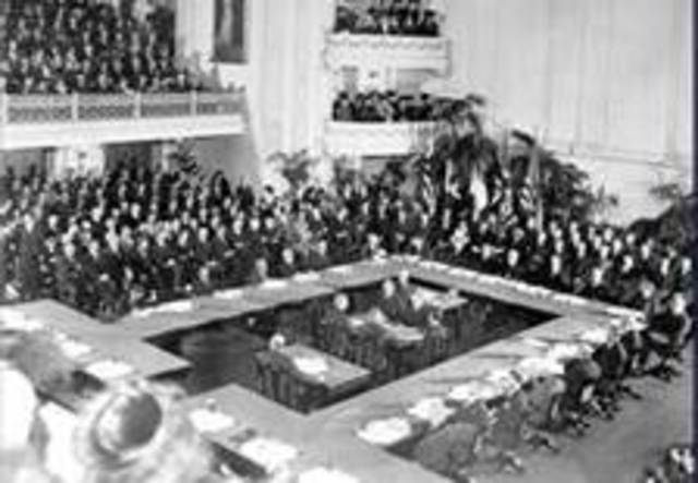 Treaty of Versailles (failed to provide a "just and secure peace" as promised.)