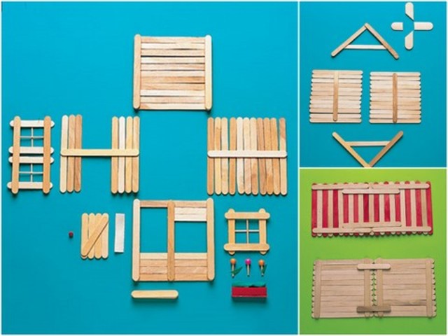 Construccion de la casaa con palos de paleta