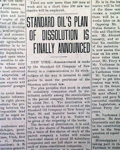 Standard Oil's monopoly is dissolved