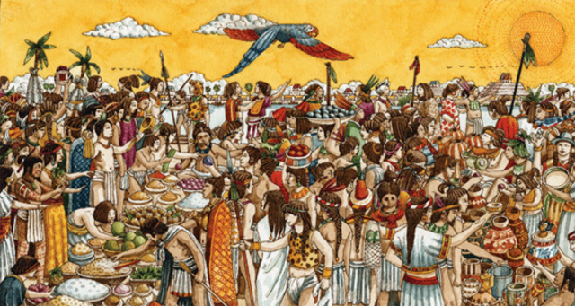 Celebración de la ceremonia del Fuego Nuevo en Tenochtitlan.