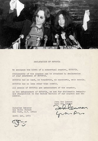 John and Yoko announce they are founding Nutopia