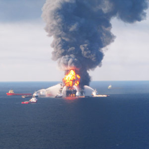 A BP oil rig explodes causing a major oil spill in the gulf coast