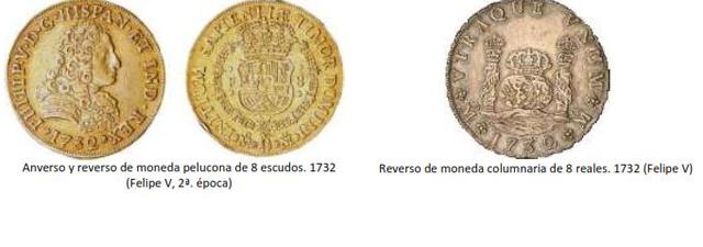 Moneda redonda: columnarios (1732-1772) y peluconas (1732-1759)
