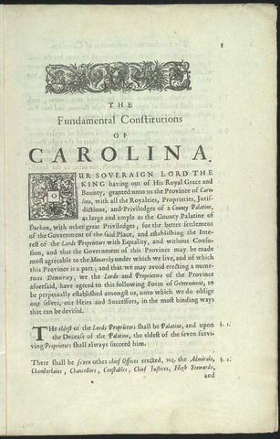 Locke writes the Fundamental Constitution of Carolina
