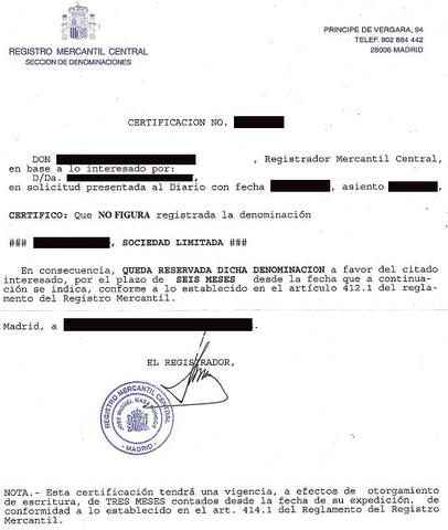 Solicitud de certificado de denominación social