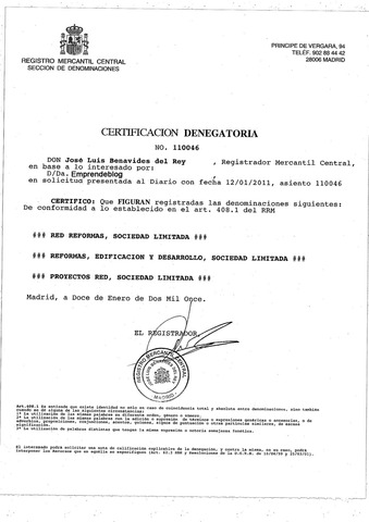 Certificación negativa de la denominación social