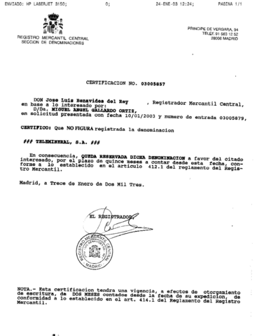 Certificación negativa del nombre