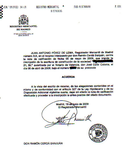 Instripción en el Registro Mercantil