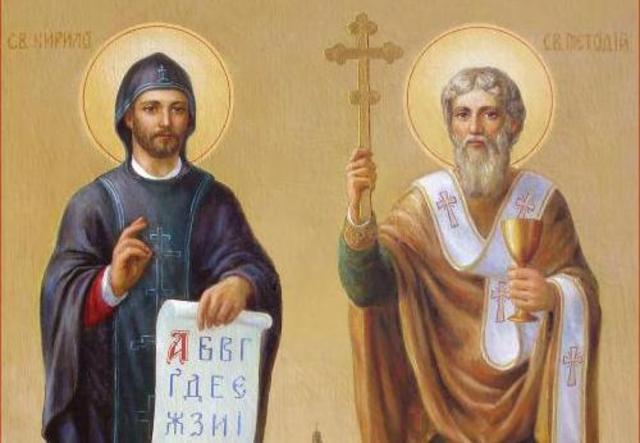 kníže Rostislav přijímá Konstantina a Metoděje na Velké Moravě