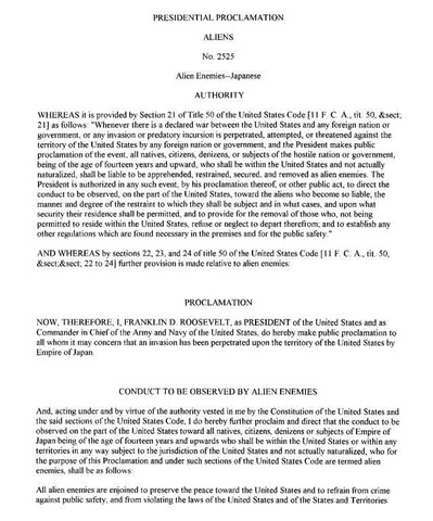 The Proclamation to Segregate Japanese Aliens