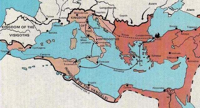 Belisarius reconvered North Africa from the Germanic tribes.