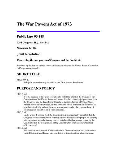 The Wars Powers Act (Reformed)