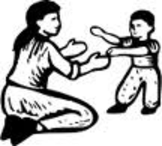 Starts to walk, thanks to her little horse that helped her walk