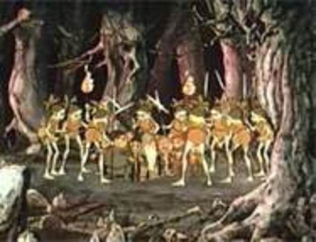 Bilbo and Co. start following lights of Elves feasting.