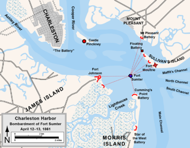Confederate Forces shell Fort Sumter in Charleston Harbor - The Civil War Begins