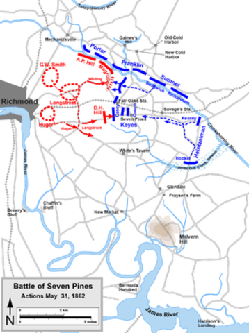 The Battle of Seven Pines/Fair Oaks - McClellen is defeated, Robert E. Lee assumes command of the Confederate States Army of Northern Virginia