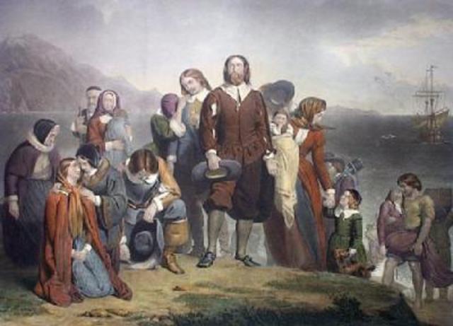 de Pilgrim Fathers vestigden in Amerika.