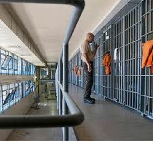 In the jail pens with CO's around