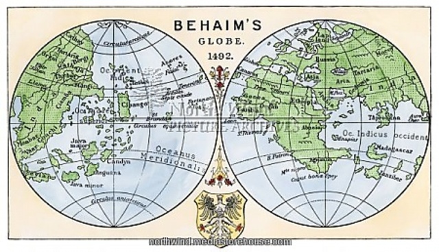 Martin Behaim makes the earliest globe of the world. It showed no New World.