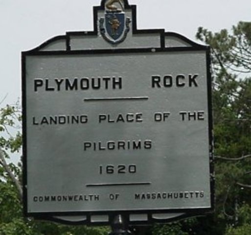 Pilgrims land at Plymouth Rock