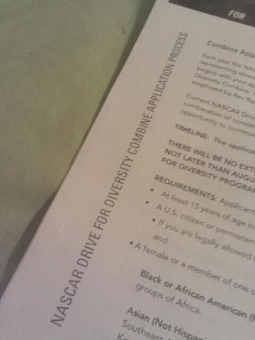 Applied for NASCAR's Drive for Diversity program