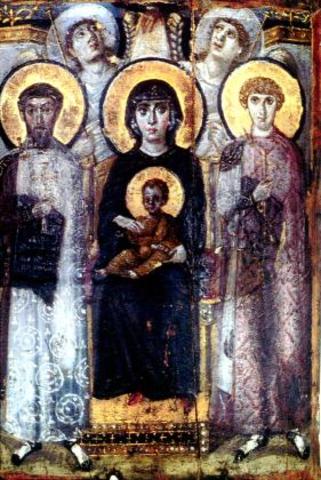 Virgin Theotokos with Child between Saints Theodore and Gorge