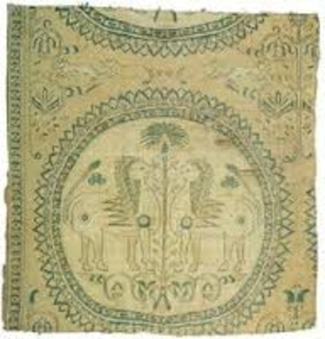 Confronting lions and palm tree