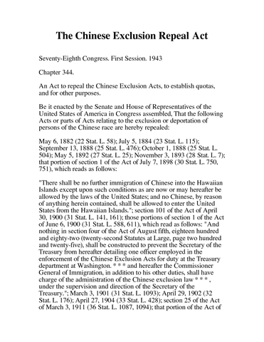 Chinese Exclusion Repeal Act