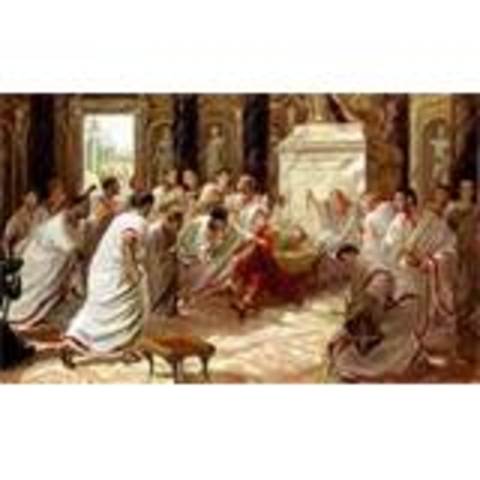 Julius Caesar is murdered by the Senate.