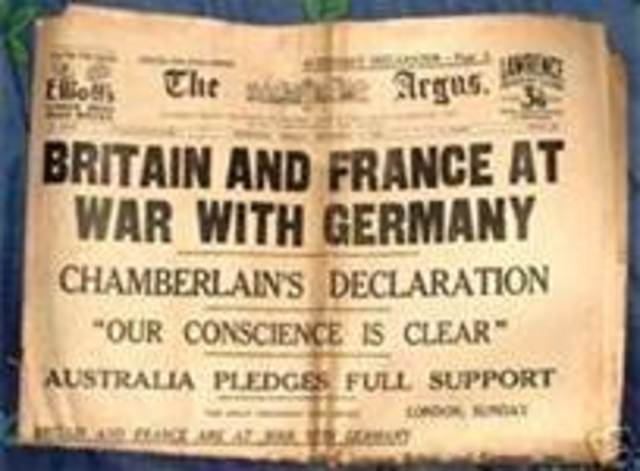September 3, 1939 - Britain, France, Australia and New Zealand declare war on Germany.