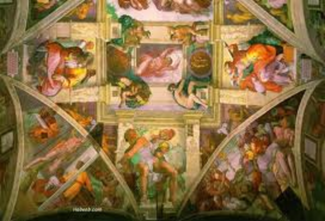 Michelangelo paints the ceiling of the Sistine Chapel