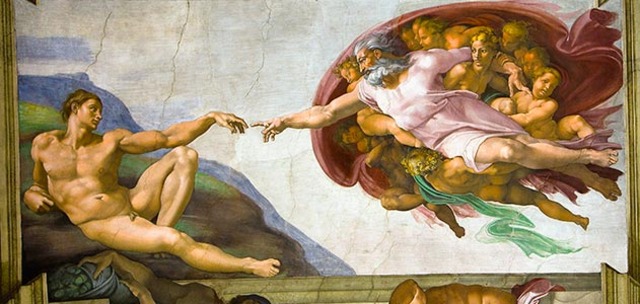 Michelangelo paints the ceiling of the Sistine Chapel