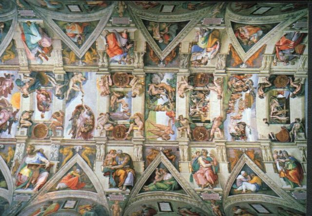 Michelangelo paints the ceiling of the Sistine Chapel