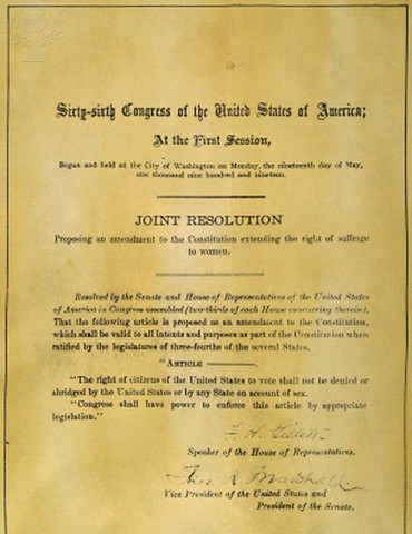 The Nineteenth Amendment to the United States Constitution gives women the right to vote.