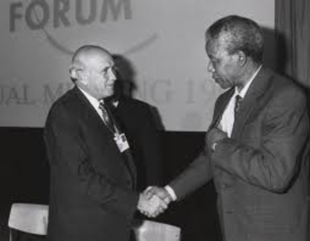 Mandela and de Klerk were jointly awarded the Nobel Peace Prize in 1993.